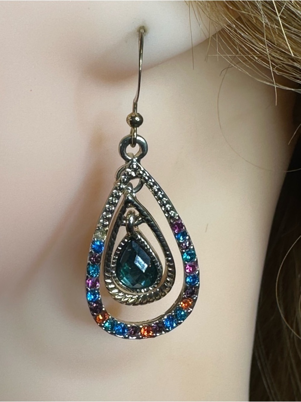 Vintage Teardrop Statement Earrings Rainbow Crystal Dangle Retro